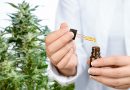 une personne en blouse blanche avec un flacon de CBD
